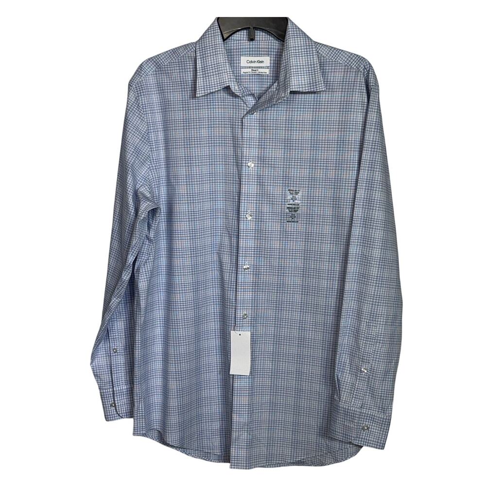 Calvin Klein Steel Men's Reg-Fit Stretch Dress Shirt, Navy/white 15.5 32-33 $85